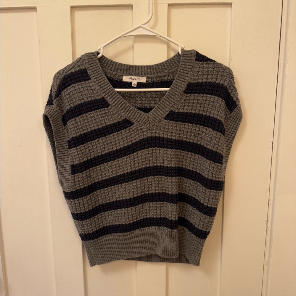 Gray and Black Striped Sweater Vest